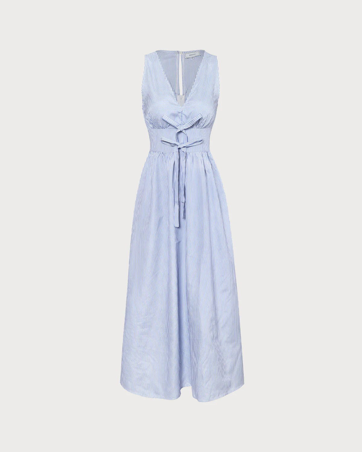 The Blue V Neck Shirred Striped Maxi Dress & Reviews - Blue - Dresses | RIHOAS | rihoas.com