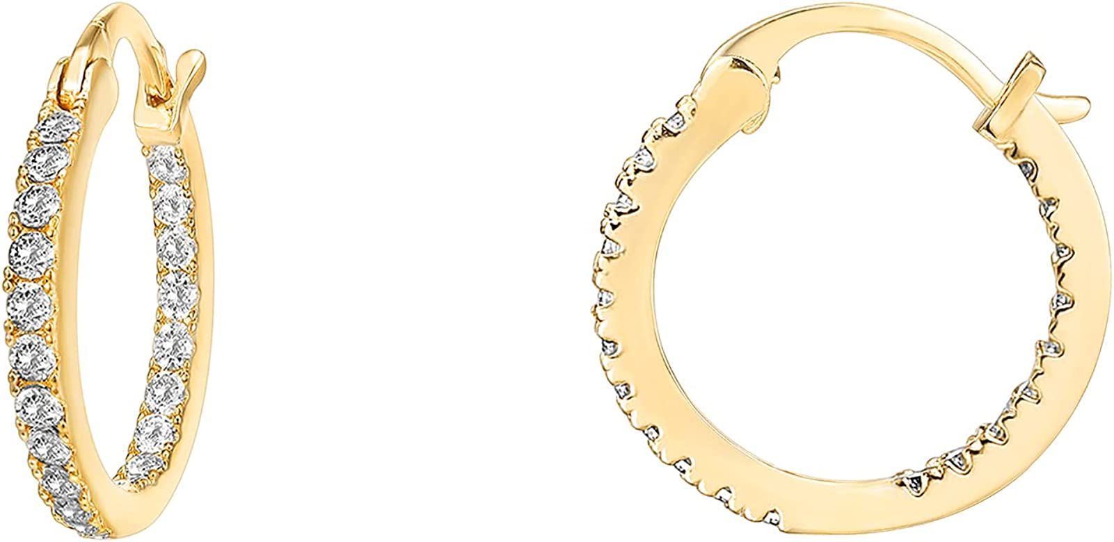 PAVOI 14K Gold Plated 925 Sterling Silver Post Cubic Zirconia Hoop Earrings 30/15mm | Amazon (US)