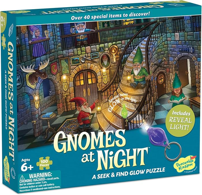 Peaceable Kingdom Gnome Seek and Find Puzzle 100 Pieces Included Blacklight | Amazon (US)