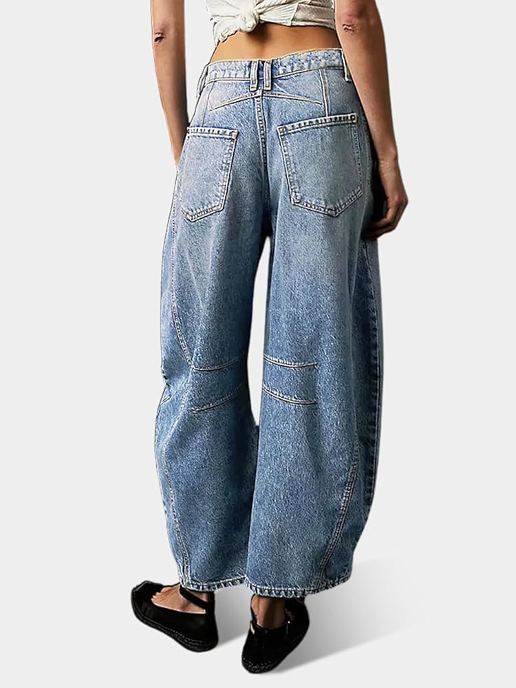 Dokuritu Baggy Jeans for Woman Wide Leg Mid-Rise Denim Ankle Pants Boyfriend Jeans with Pockets | Amazon (US)