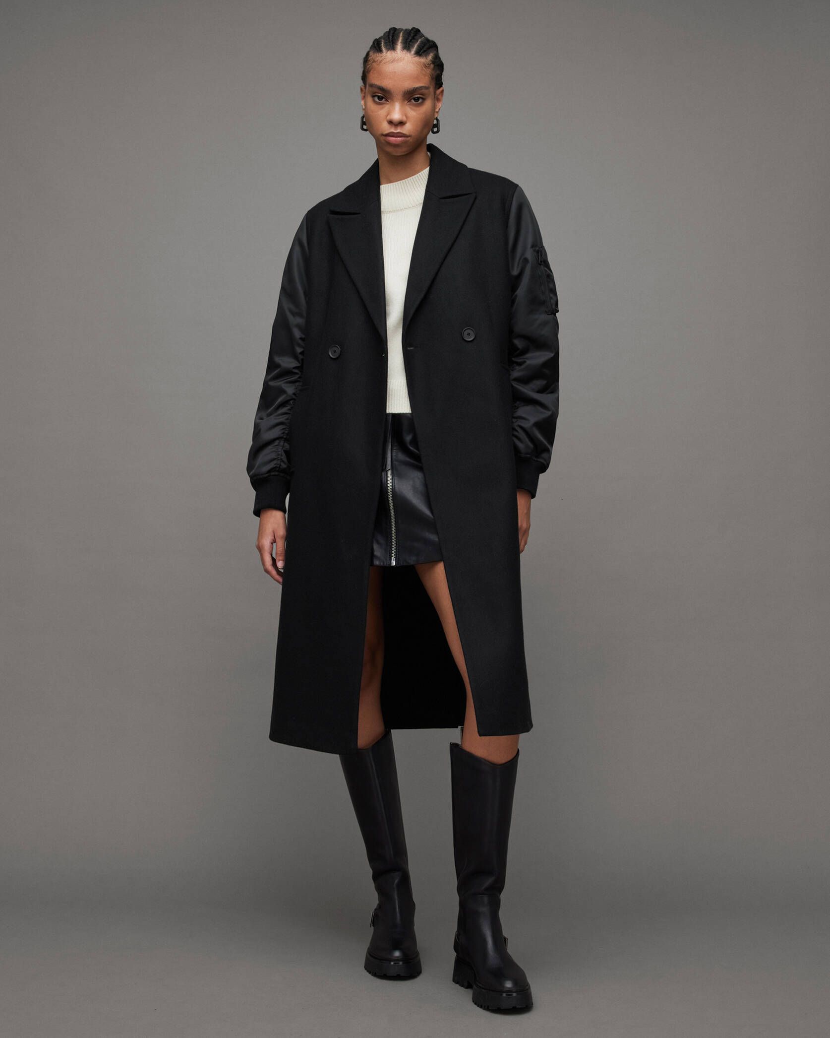 Paulah Wool Cashmere Blend Long Coat Black | ALLSAINTS US | AllSaints US