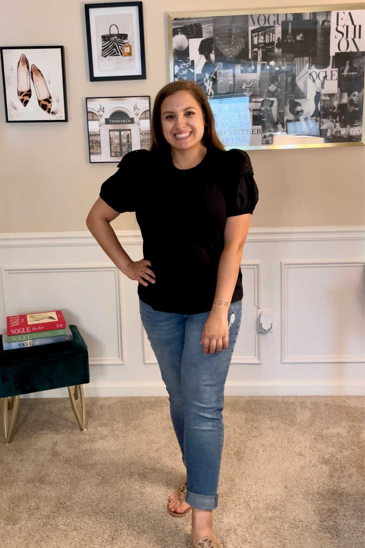 Walmart classic black top with dramatic sleeve detail; wearing true size (medium)

#LTKunder50 #LTKstyletip #LTKFind