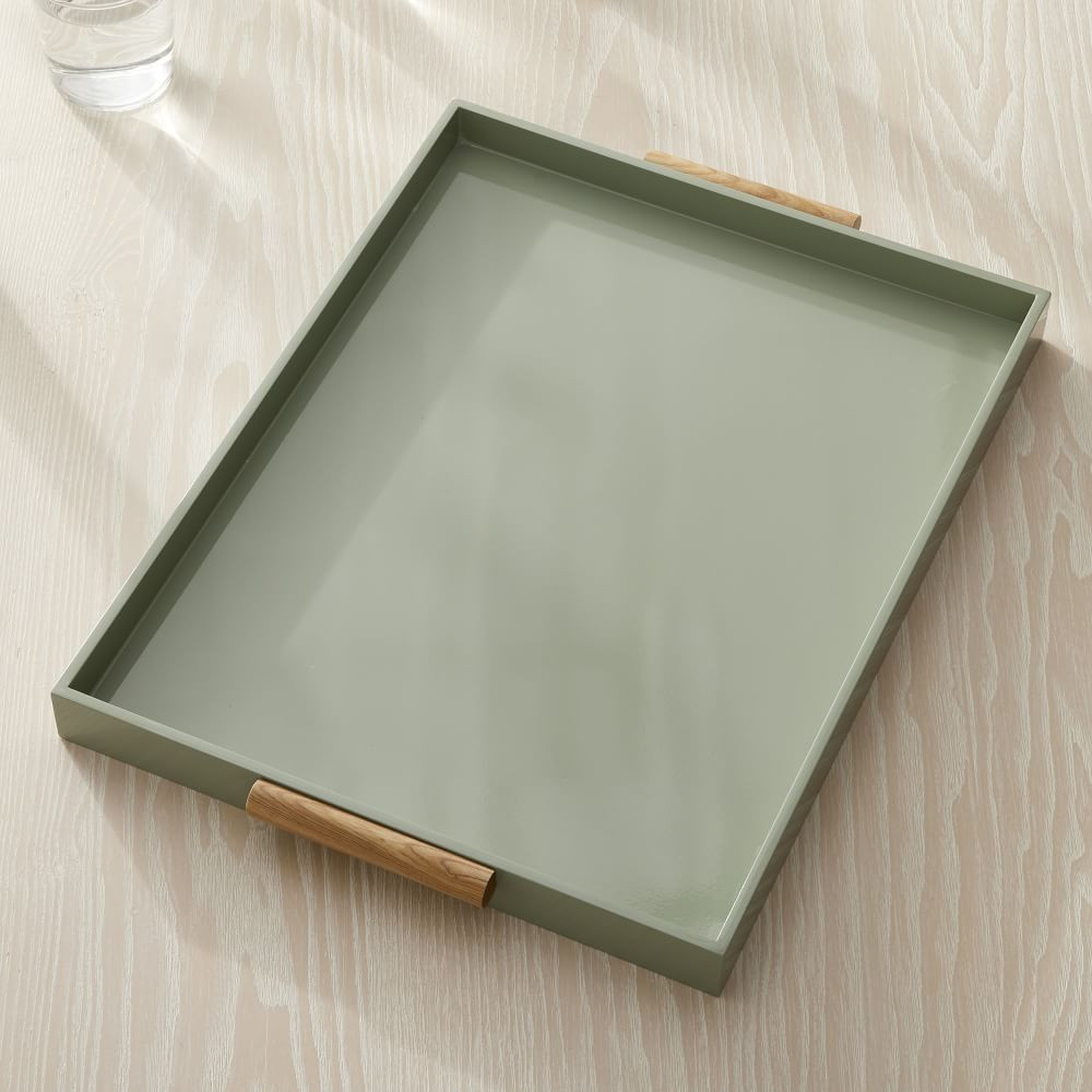 Exposed Wood Barrel Handled Rectangular Tray, Pale Harbor | West Elm (US)