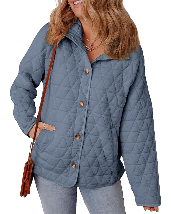 EVALESS Women's Lightweight Diamond Quilted Jacket Casual Winter Open Front Button Down Puffer Co... | Amazon (US)