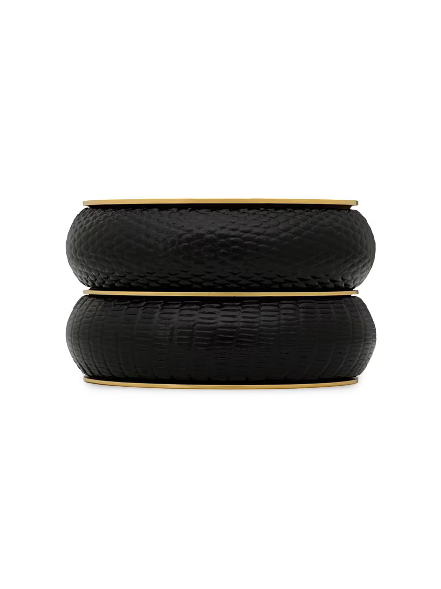 Cushion Cuff in Lizard-Embossed Leather and Metal | Saks Fifth Avenue