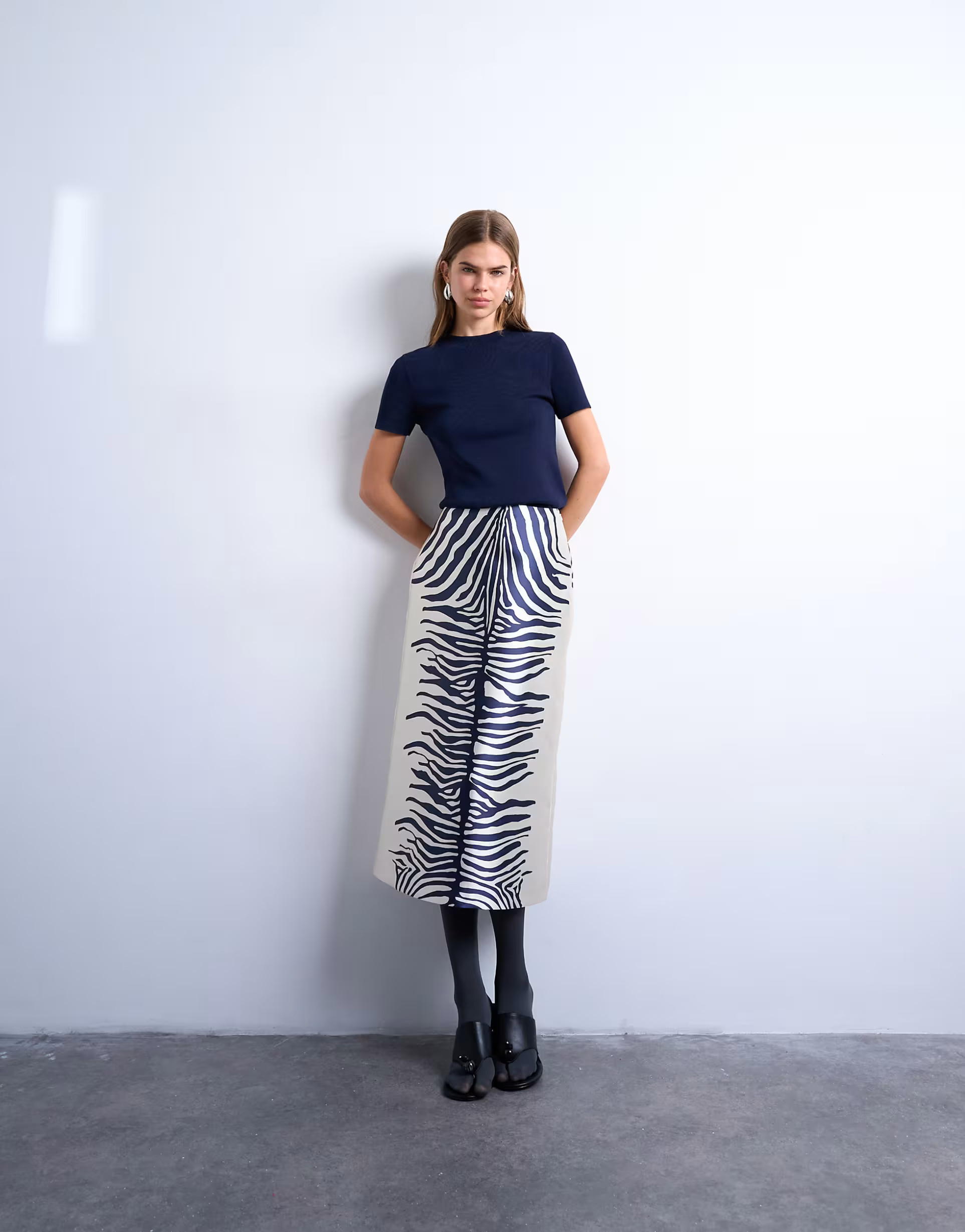 Topshop satin a line midi skirt in mono zebra print | ASOS (Global)