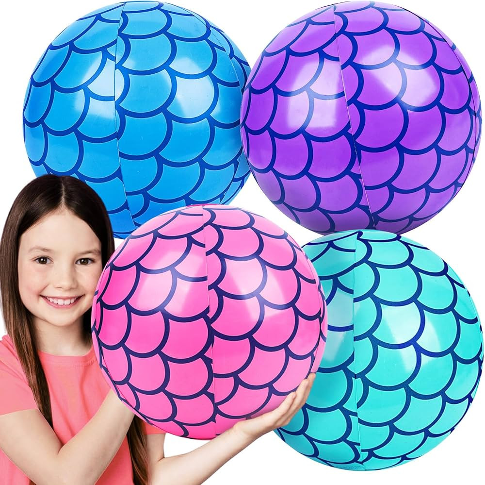 FUTUREPLUSX 4PCS Beach Balls, 10 Inch Inflatable Pool Balls Mermaid Party Decorations for Summer ... | Amazon (US)