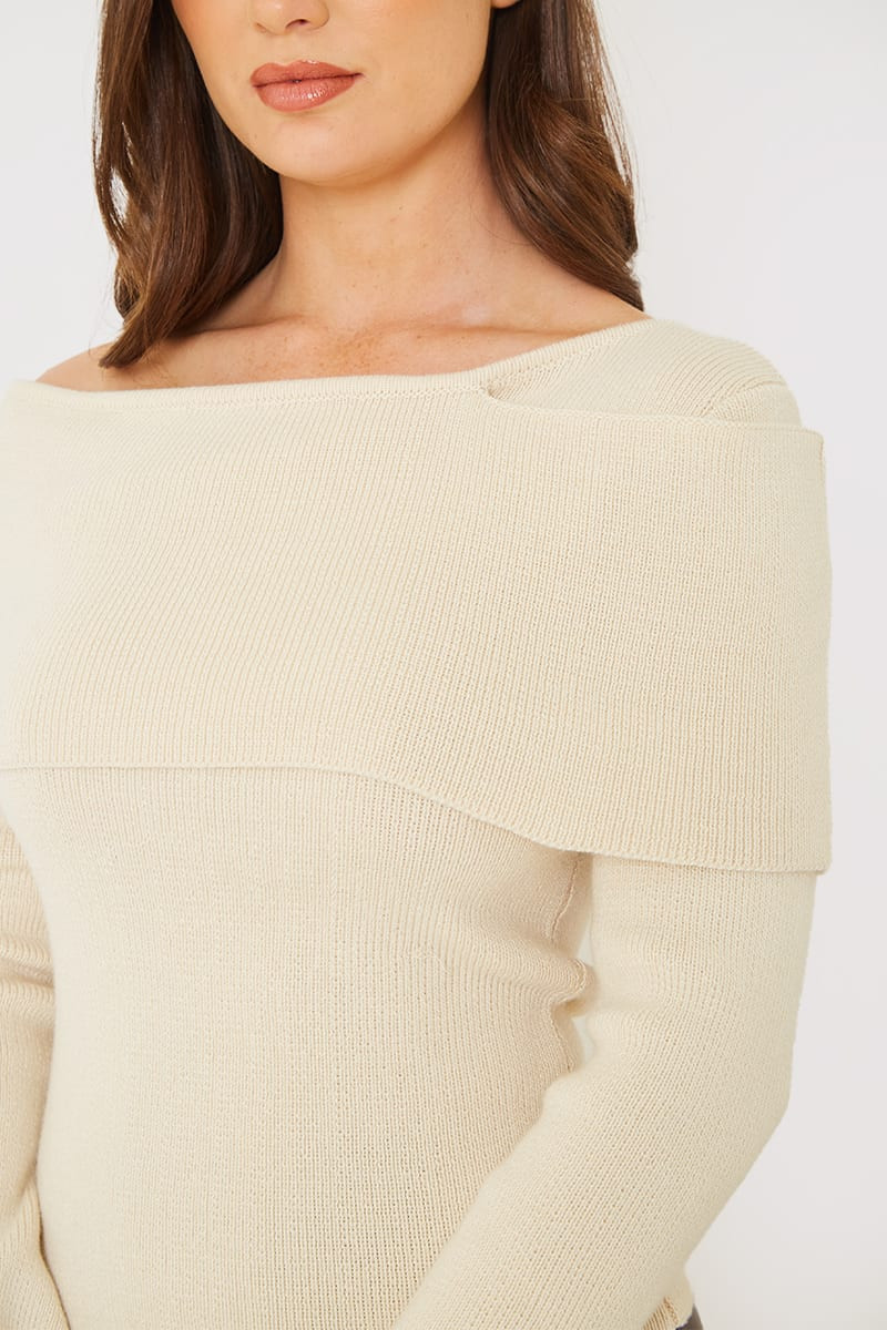GEMMA LOUISE MILES CREAM BARDOT KNITTED TOP | In The Style (UK)