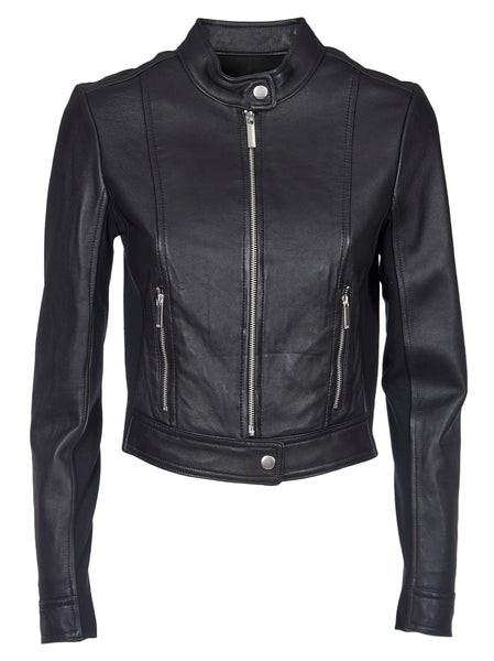Michael Michael Kors Cropped Leather Biker Jacket | Cettire Global
