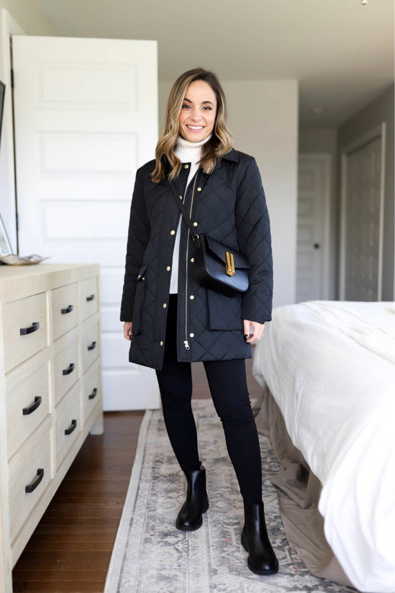 Warm outfit idea with leggings! 

Leggings: petite xxs 
Jacket: petite 0/xs (sized up) 
Sweater: xs 
Boots: tts 

#LTKstyletip