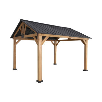 YARDSIGHT 11'x13' Hardtop Gazebo with Galvanized Steel Roof, Wooden Frame, Permanent Pavilion for Garden, Patio, Backyard, Lawn | Target