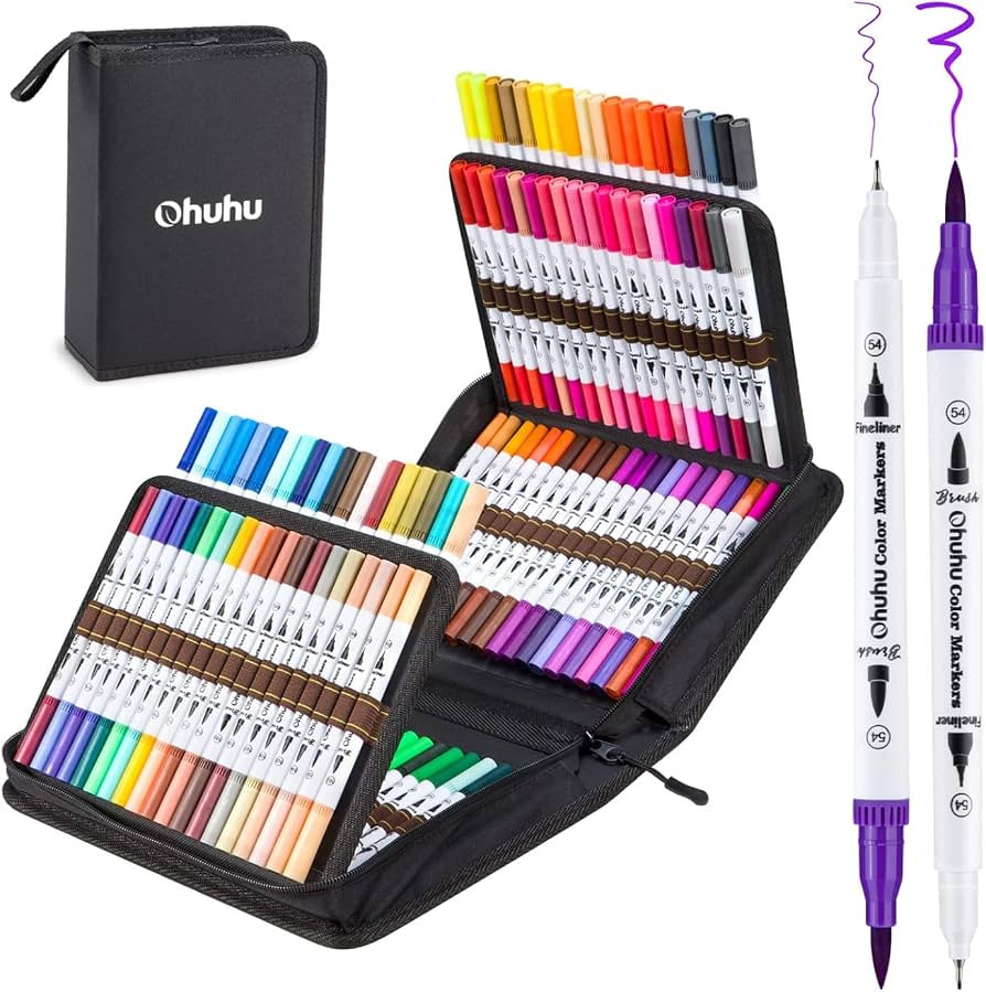 100 Colors Dual Brush Markers for Adult Coloring, Ohuhu Brush Fineliner Color Pens, Brush Marker ... | Amazon (CA)