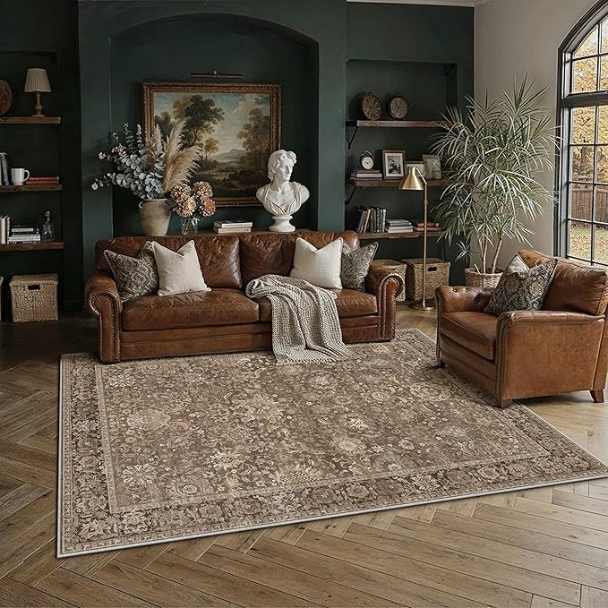 HUGEAR Area Rugs 5x7 Vintage Brown Machine Washable Large Living Room Bedroom Rug Retro Distresse... | Amazon (US)