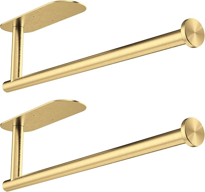 Paper Towel Holder Under Kitchen Cabinet - Self Adhesive Paper Towel Holder, Gold Stainless Steel... | Amazon (US)