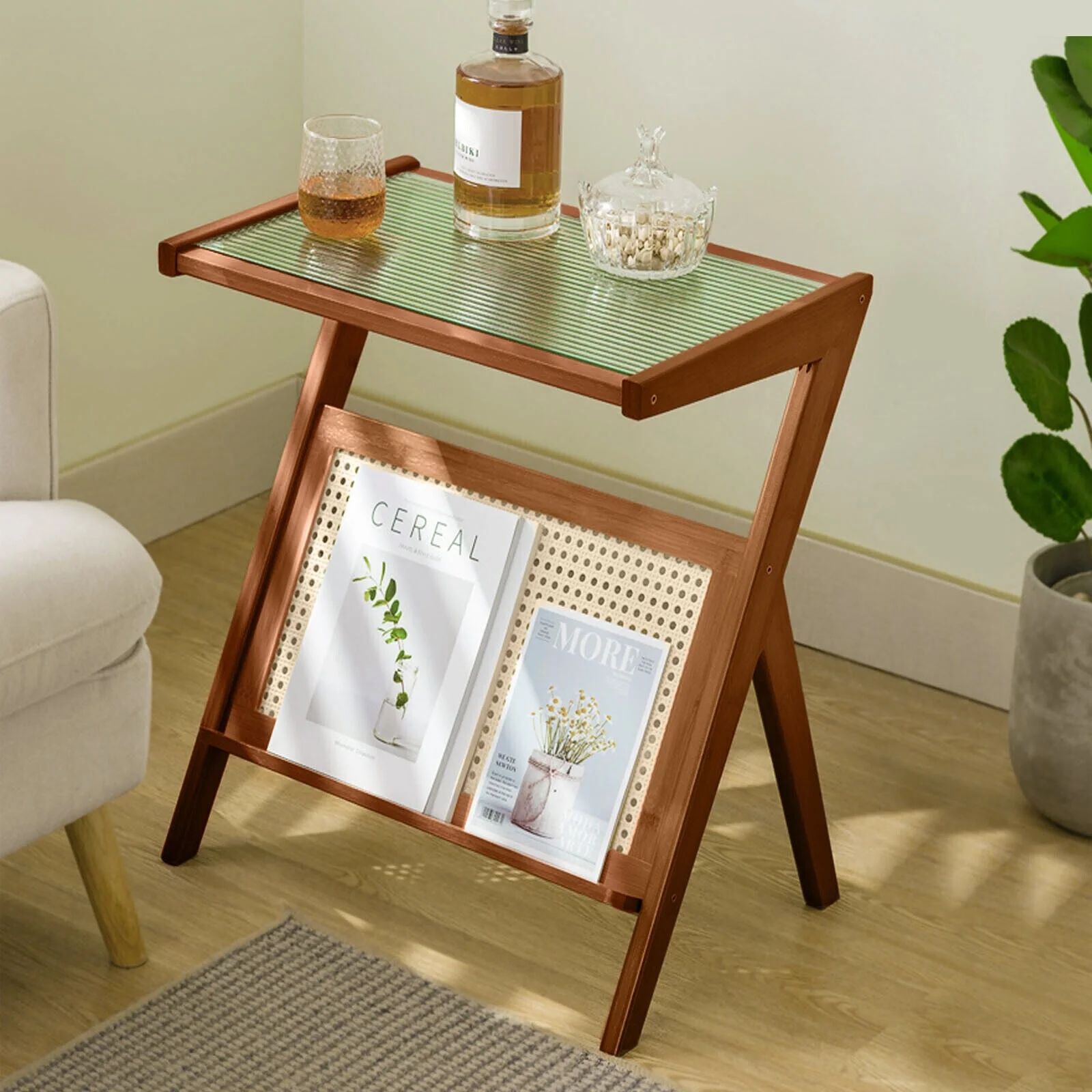 Lucky Monet Bamboo Glass Top Side Table Accent End Table with Magazine Rack - 17.72"(L) x 14.57"(... | Walmart (US)