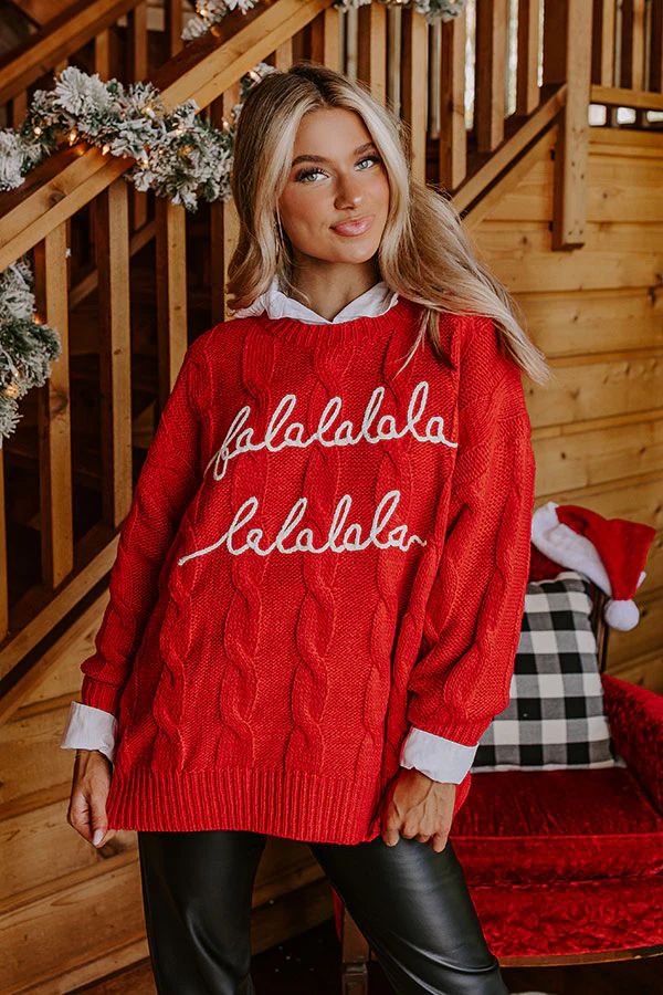 Fa La La Cable Knit Sweater In Red | Impressions Online Boutique