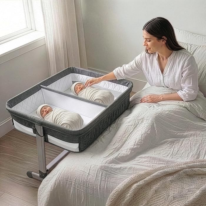 Simmons Kids By The Bed City Sleeper Bassinet for Twins - Adjustable Height Portable Crib with Wh... | Amazon (US)