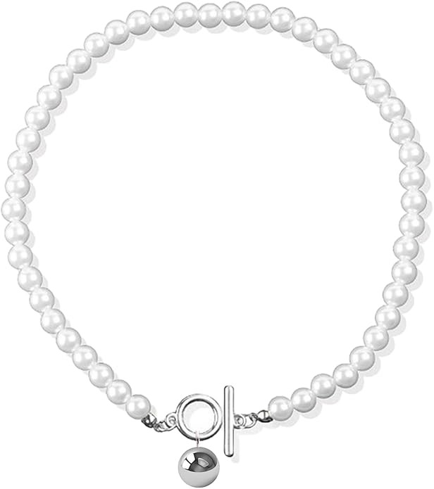 Gold Silver Chunky Necklace for Women Minimalist Toggle T-Bar Clasp Necklace Freshwater Pearl Pen... | Amazon (US)