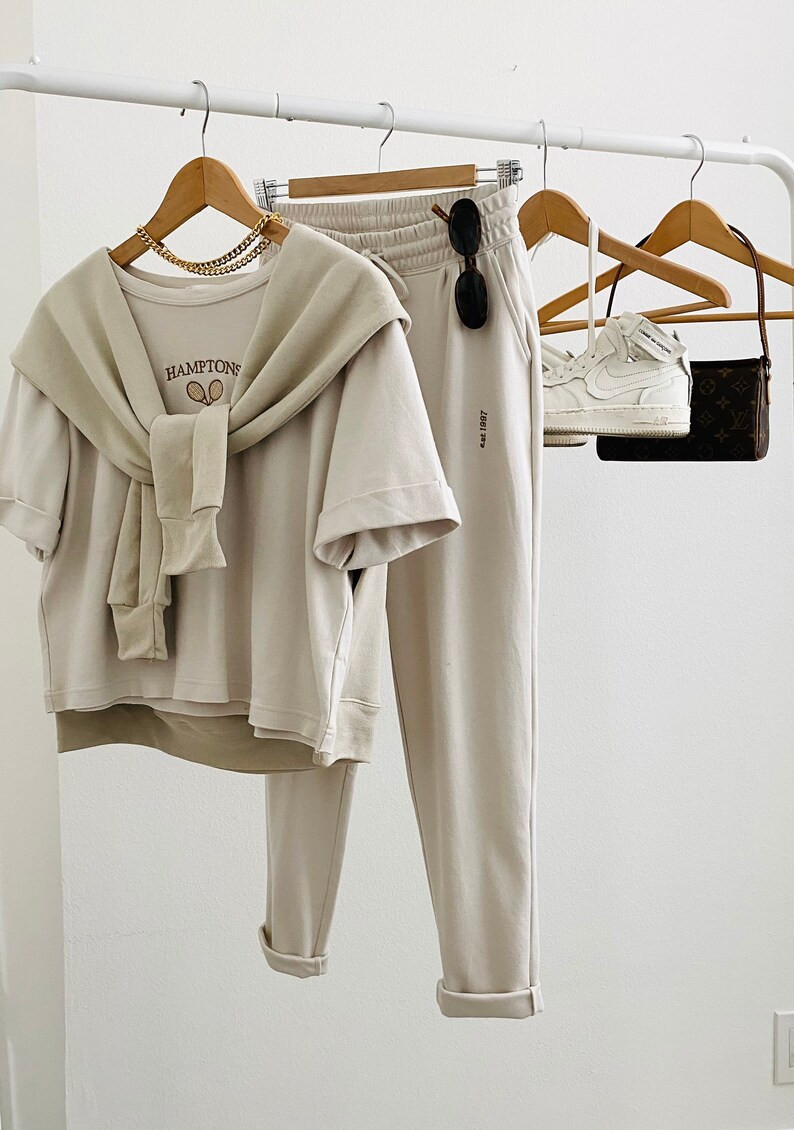 Loungewear T-Shirt Set: Vintage Inspired Hamptons Club Tennis T-Shirt Embroidered & High Waisted ... | Etsy (US)