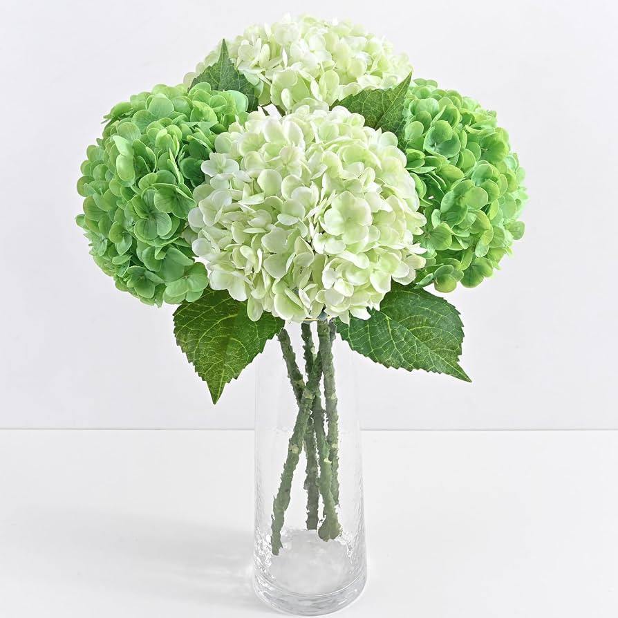 Hydrangea Artificial Flowers, Faux Hydrangea Flowers, Mixed Green, 4 Pcs | Amazon (US)
