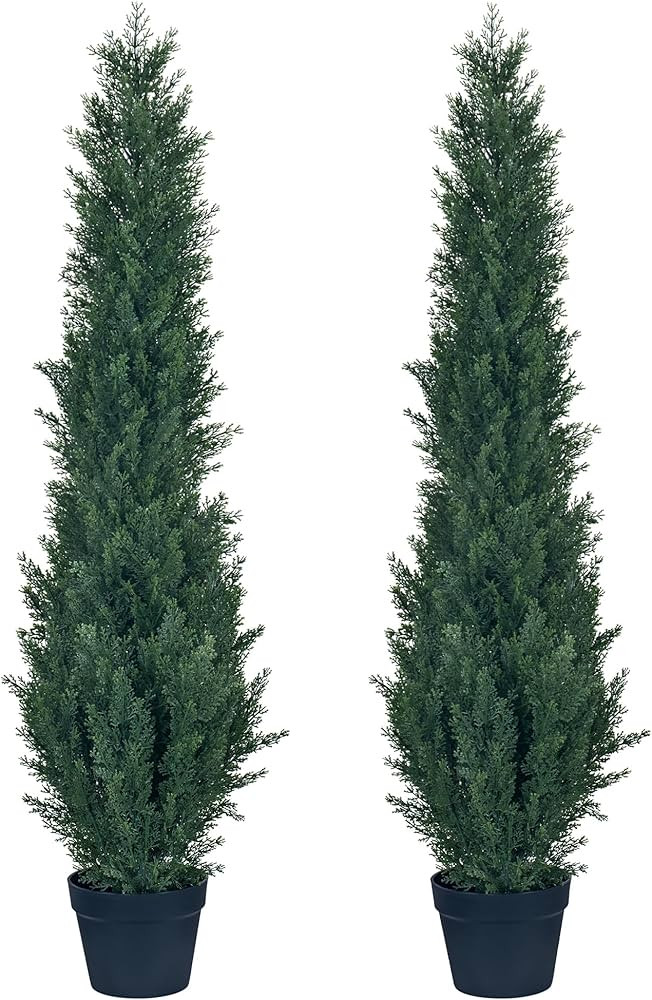 2 Packs 4ft Artificial Cedar Topiary Trees - Fake Boxwood Topiary Cypress Trees Potted Plants, Ar... | Amazon (US)
