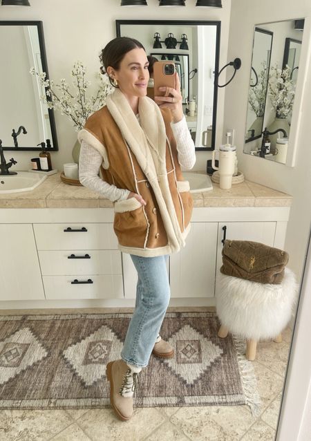 FASHION  \ winter Sherpa and suede vest is a must this season! Paired it with high waisted denim and booties!

Outfit
Mom fit
Bathroom runner 

#LTKstyletip #LTKSeasonal