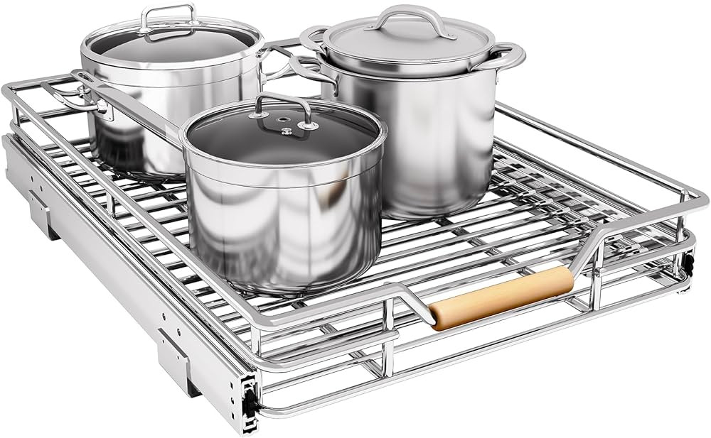 Pull out Cabinet Organizer,Heavy Duty Smooth Sliding Under Cabinet Shelves for Pots and Pans,Roll... | Amazon (US)