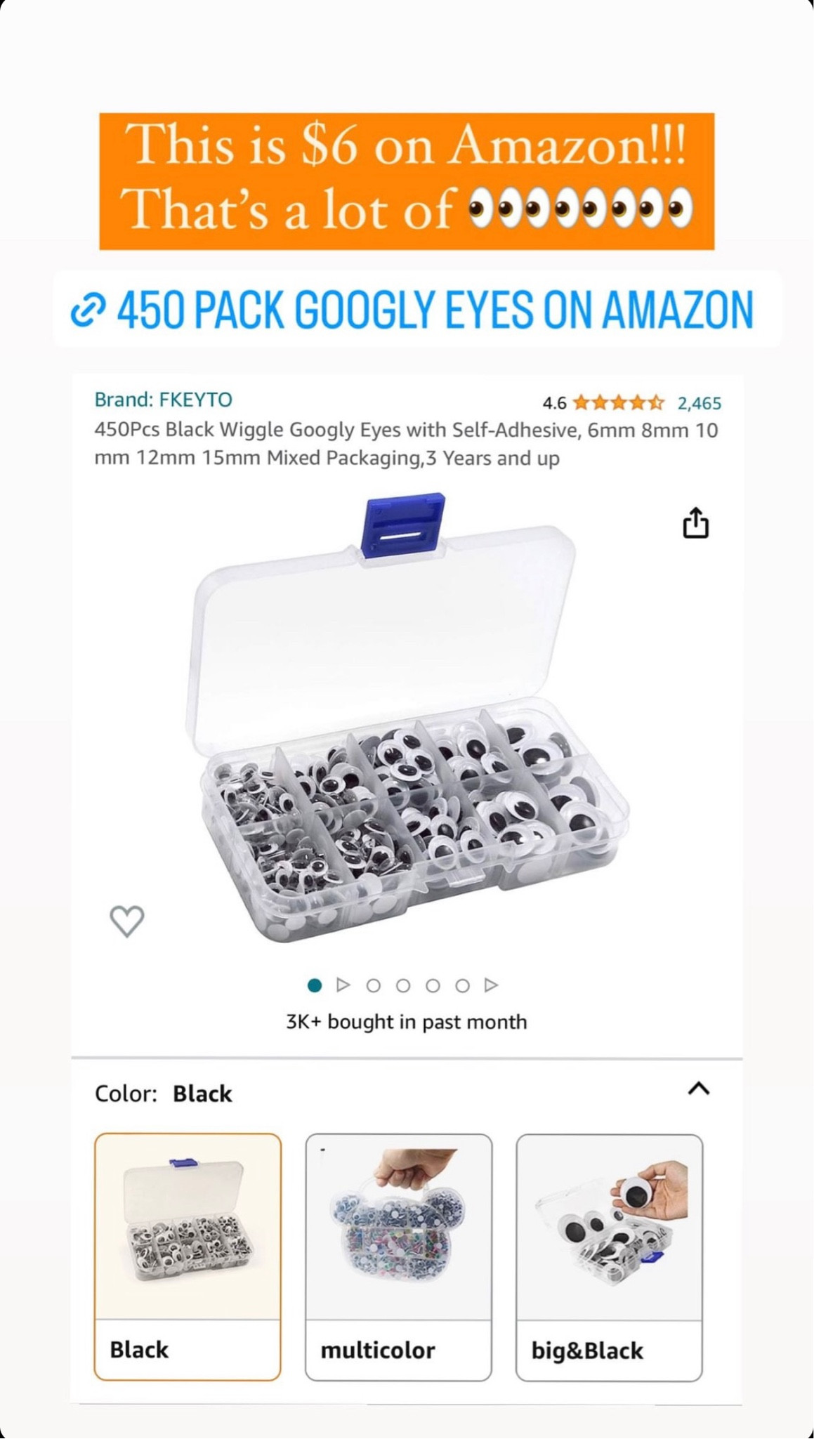 THESE are only $6 on Amazon for 450 eyeballs!!!! They are stickers and so great for fun crafts with the kids. Draw out some fun monsters on paper and have them put eyes on them or even on pumpkins! 👀

#LTKfindsunder50 #LTKkids