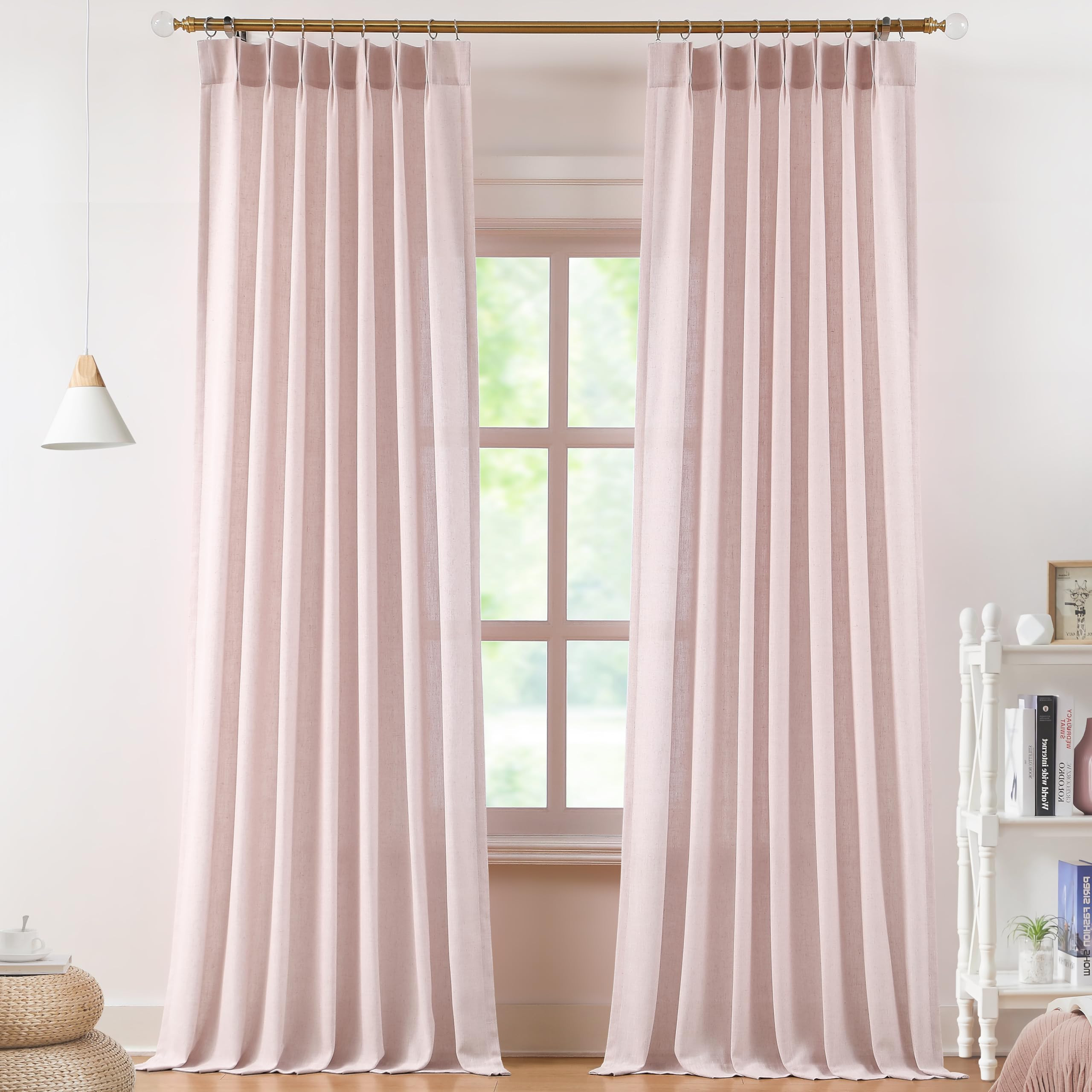 Vision Home Soft Pink Pinch Pleated Semi Sheer Curtains Textured Linen Blended Light Filtering Wi... | Amazon (US)