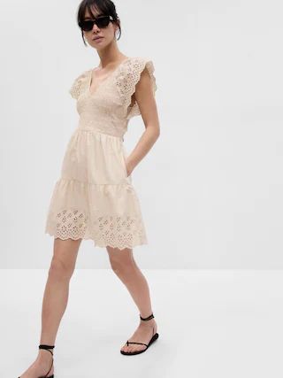 Flutter Sleeve Eyelet Mini Dress | Gap (US)