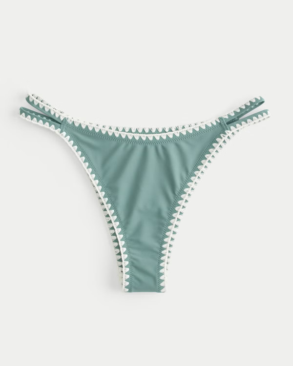 High-Leg Embroidered Stitch Strappy Cheekiest Bikini Bottom | Hollister (US)