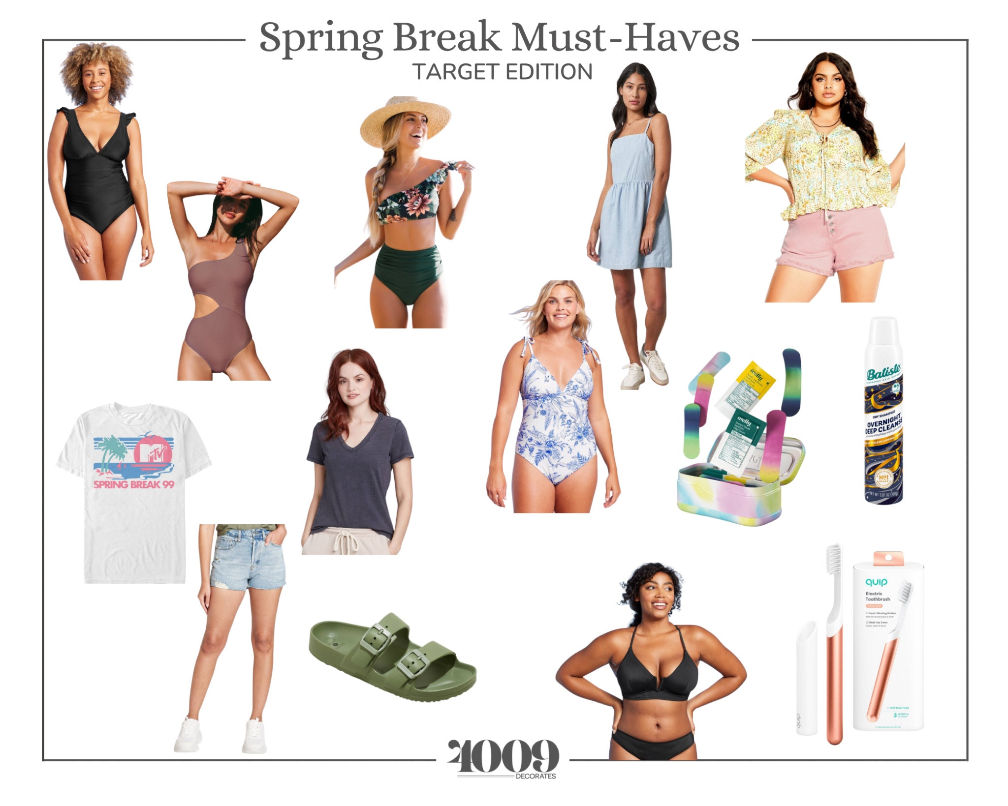 Spring Break Must-haves from Target. 

Sandals, Birkenstocks, swim, one piece, bikini, plus size, tops, tees, t-shirt, t shirt, dry shampoo, first aid kit, wellys, bandaids, electric toothbrush, toothbrush, shorts, denim shorts, sundress

#LTKU #LTKstyletip #LTKSeasonal