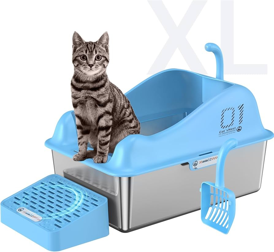 Stainless Steel Litter Box, XL Metal Litter Box with High Wall Sides Enclosure, Stainless Steel L... | Amazon (US)