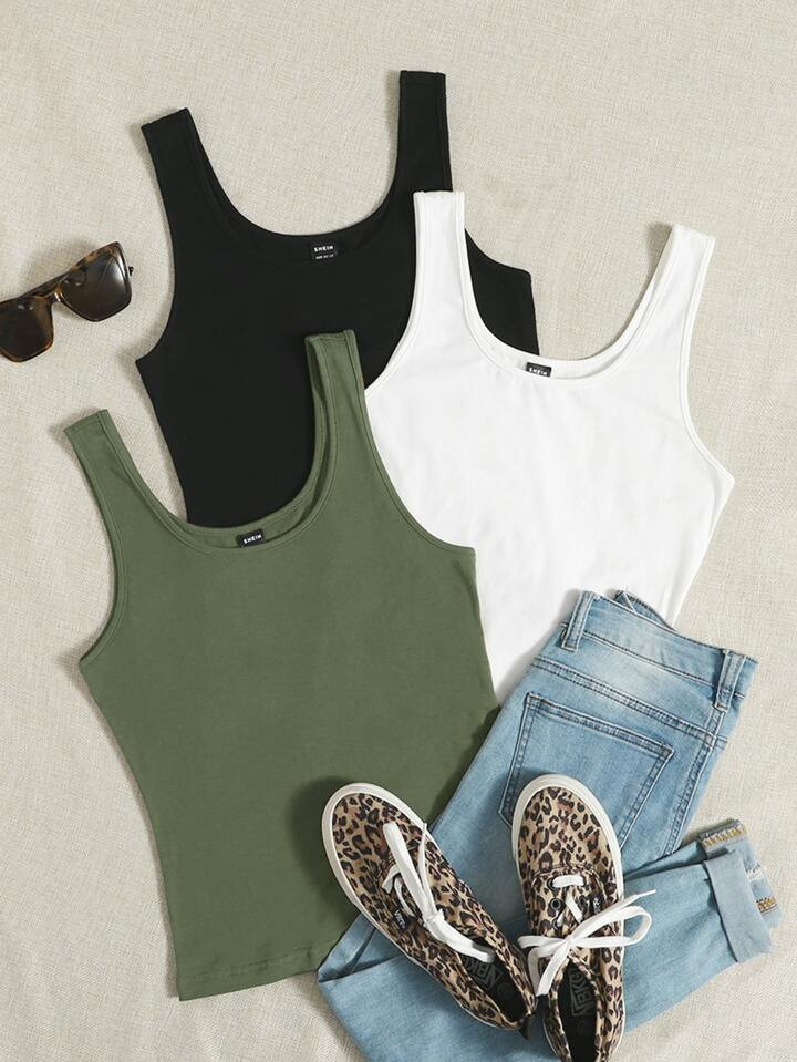 SHEIN EZwear 3pcs Solid Tank Top | SHEIN