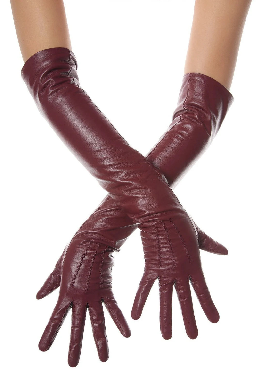 Long Burgundy Leather Opera Gants vintage Pattern Button Wrist - Etsy France | Etsy (FR)