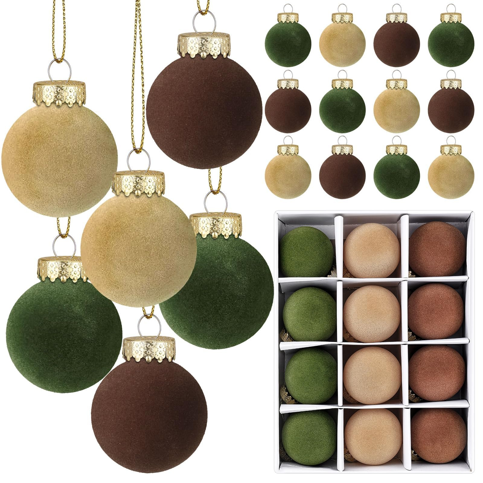 12 Pcs Velvet Christmas Balls Flocked Christmas Tree Hanging Ornaments Shatterproof Plastic Hangi... | Amazon (US)