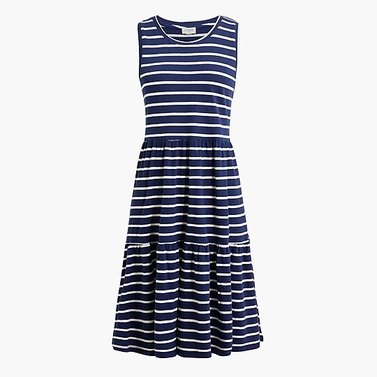 Sleeveless striped knit tiered mini dress | J.Crew Factory