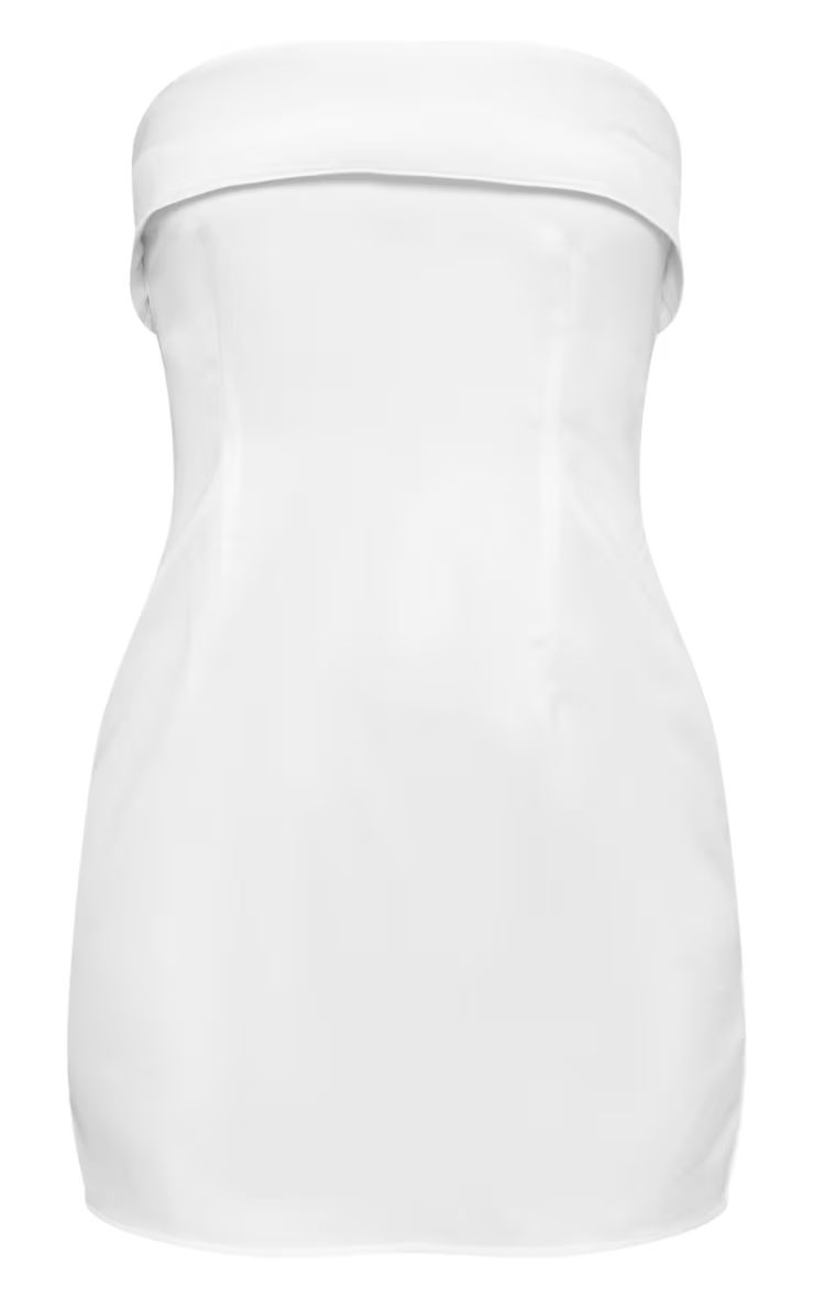 White Satin Bandeau Fold Over Shift Dress | PrettyLittleThing UK