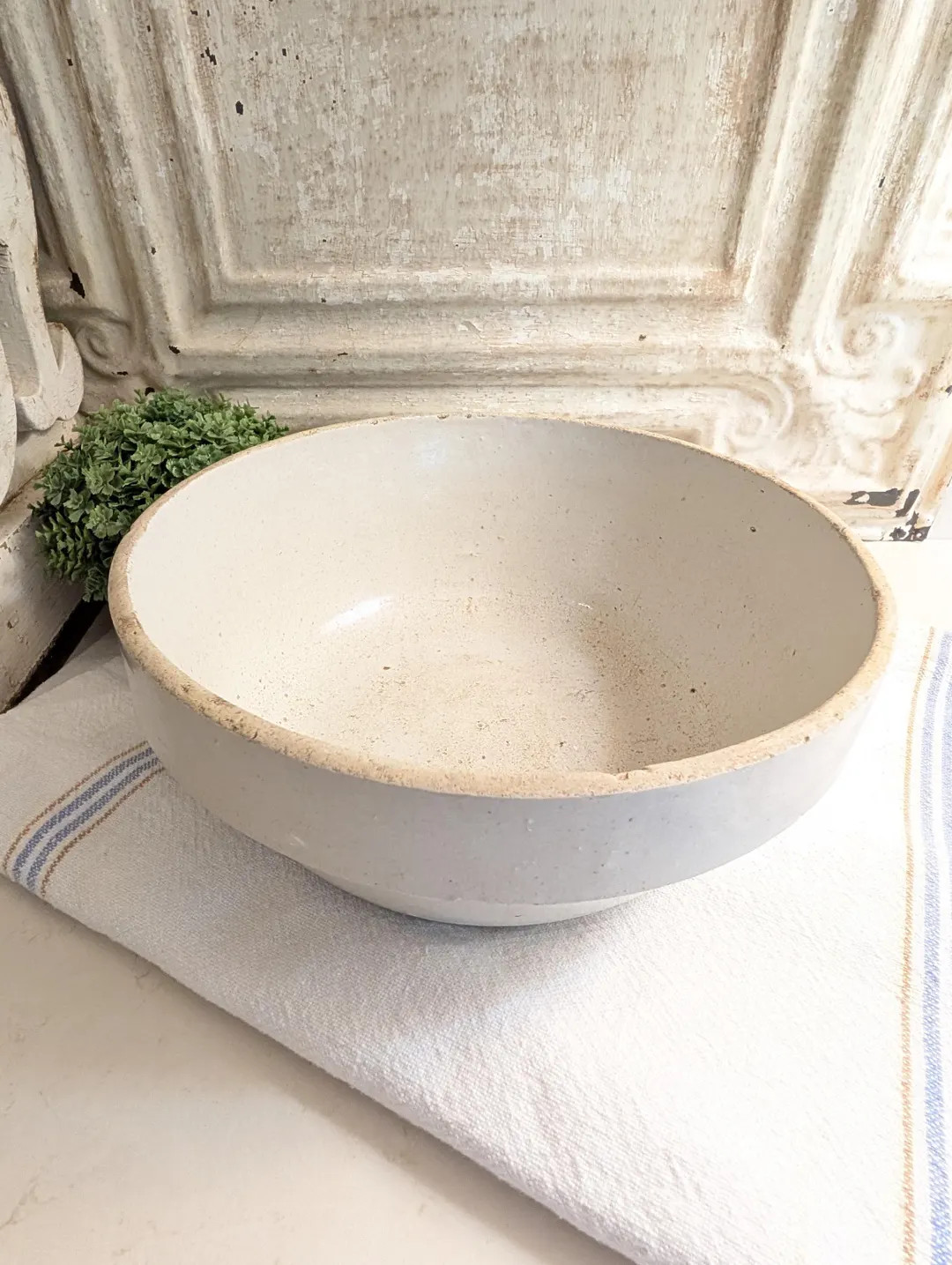 10.5 " Antique Salt Glazed Stoneware Bowl Shoulder Bowl Cream Farmhouse Decor - Etsy | Etsy (US)