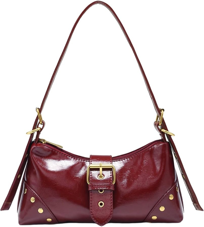 QWINEE Women's Vintage Buckle Shoulder Bag Y2K Punk PU Leather Handbag Clutch Purse | Amazon (US)