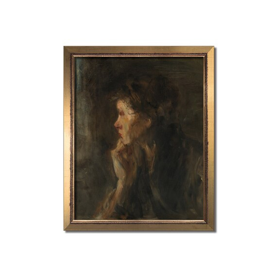 Vintage portrait painting Antique art Woman print Moody | Etsy | Etsy (US)