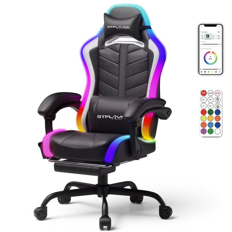 GTPlayer - Gaming Chair with RGB LED Lights Ergonomic High Back Faux Leather Computer Chair - Bla... | Best Buy U.S.