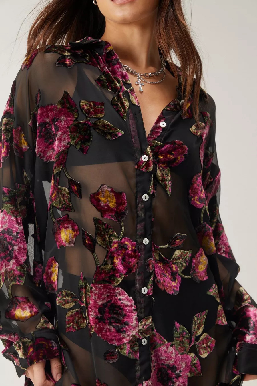 Devore Oversized Sheer Floral Shirt | Nasty Gal US
