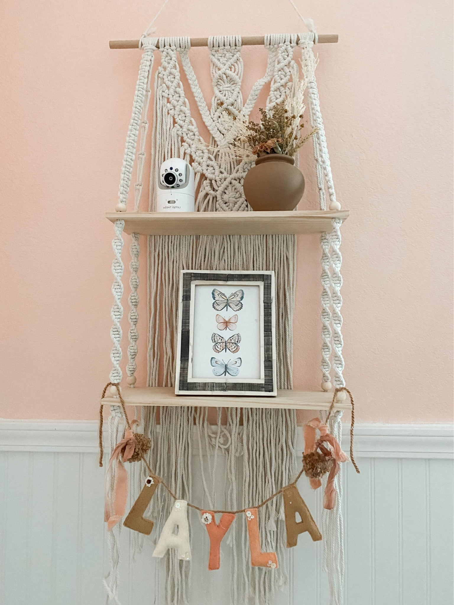 Boho shelf in the nursery! Simple and so cute. I handmade the banner from felt. Everything else is linked! Boho nursery, nursery, boho home decor 

#LTKbaby #LTKhome #LTKstyletip