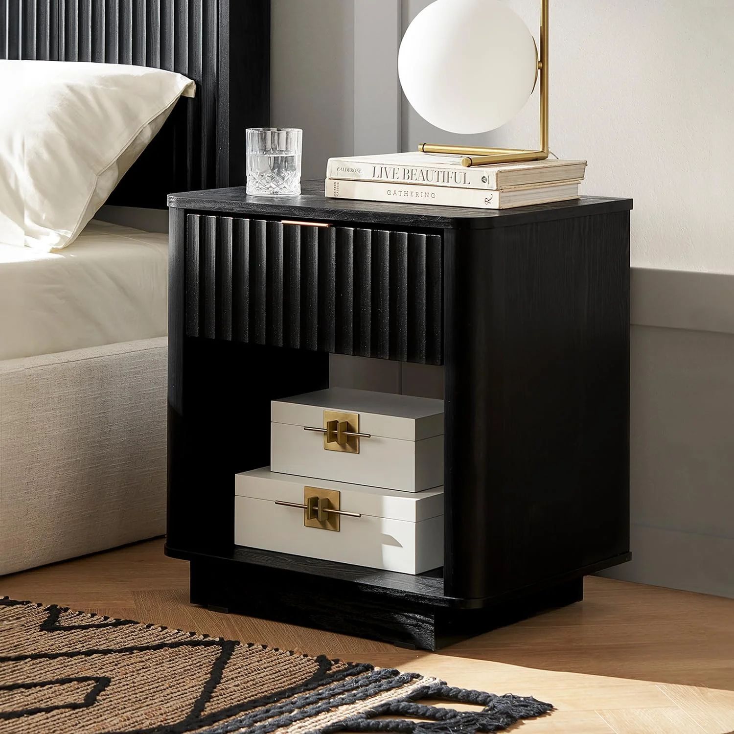 mopio Brooklyn Black Night Stand, Modern Farmhouse Nightstand, Small Side Table, Bedside Table wi... | Walmart (US)