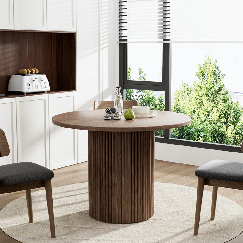 Pedestal Elegant Wood Texture Round Dining Table | Wayfair North America