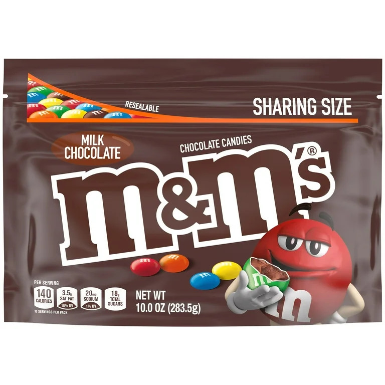 M&M's Milk Chocolate Candy, Sharing Size - 10 oz Resealable Bag | Walmart (US)