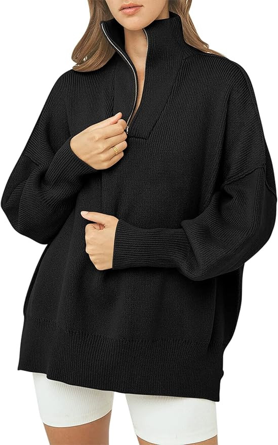Women's Long Sleeve 1/4 Zipper Collar Slouchy Sweatshirt Drop Shoulder Oversized Pullover Sweater... | Amazon (US)
