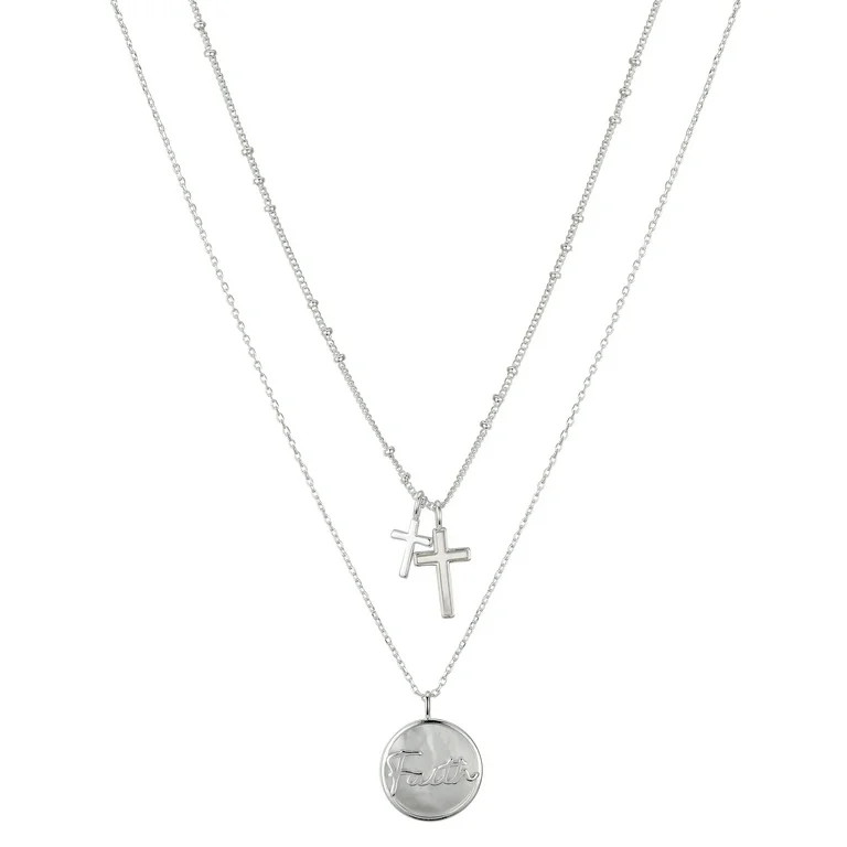 Believe by Brilliance Women's 14Kt Gold Flash Plated Genuine Mother of Pearl "Faith" Cross Layere... | Walmart (US)