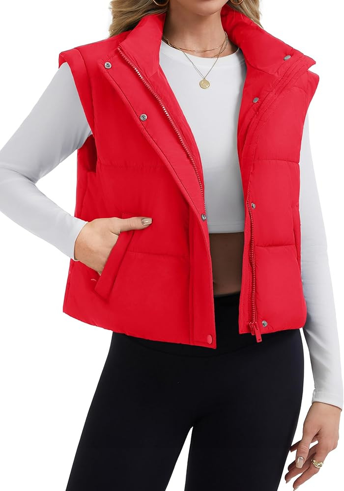 YUCOLEN Womens Puffer Vest Sleeveless Lightweigh Cropped Vests Button Zip Up Winter Warm Outerwea... | Amazon (US)